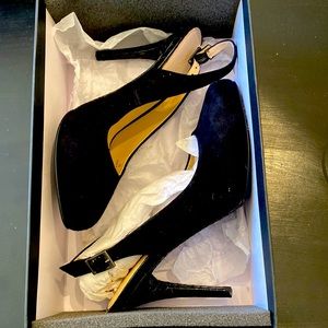 Black Kid Suede sling back pump